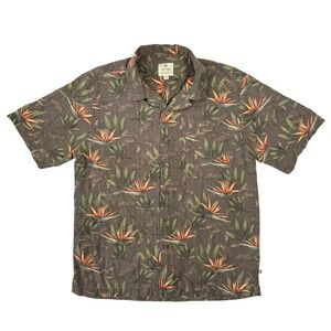 Solitude Mens Washable Silk Bird of Paradise Floral Hawaiian Shirt Brown Medium